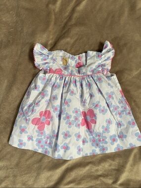 The Beaufort Bonnet Company Pink and Light Blue Floral Ruffle-Sleeve Dress 6-12m